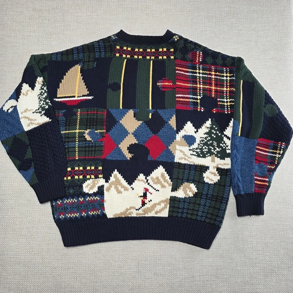 Vintage‎ Nautica Hand-knit Holiday Crewneck Pullover Heavy Sweater Mens Size L